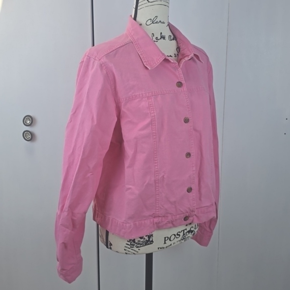 Alexis & Avery |Pink Chambray Denim Tortise Shell Button Jacket Chic Preppy Sz.L